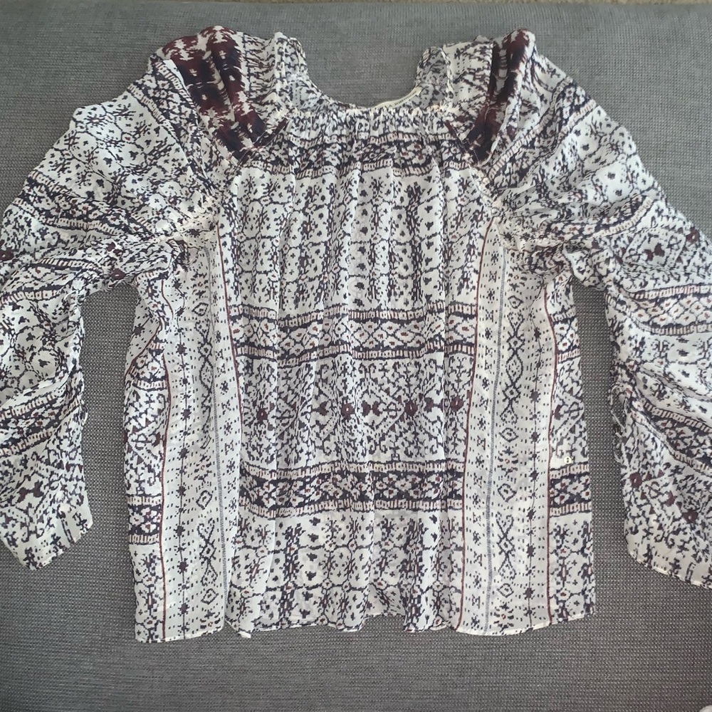 Ulla Johnson Cream and Maroon Bohemian Blouse - Picture 3 of 11
